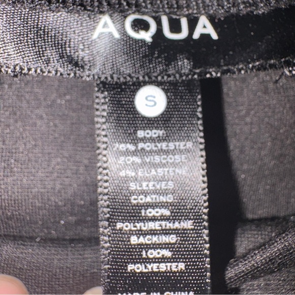 Aqua Women’s Black Faux Leather Sleeve Top Size S Long Sleeve Puff Shoulder - Picture 3 of 3